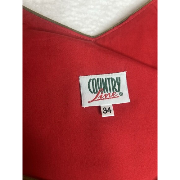 Country Line Western 100% Linen Dress Midi Size 34 Red - Picture 2 of 4